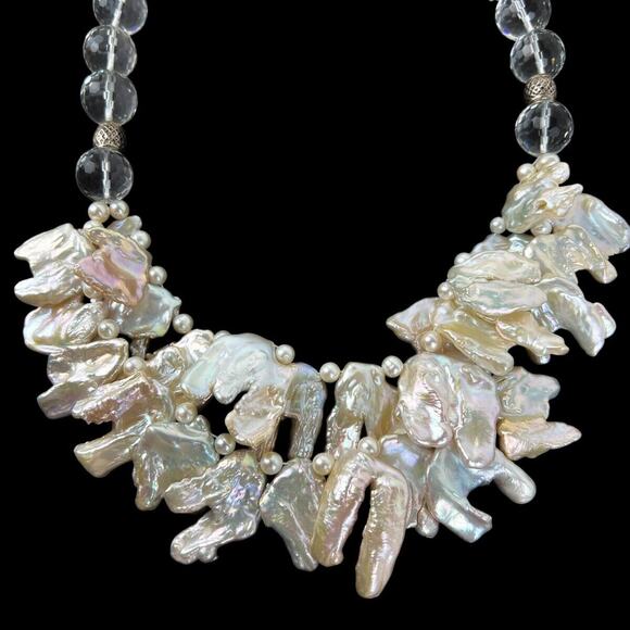 Keshi Pearl Necklace Iridescent Luster Irregular Shape Round Faceted Glass Beads - Picture 6 of 12